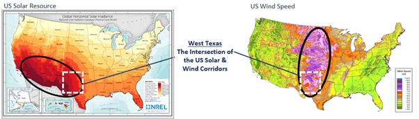 Map of the renewable energies in the US